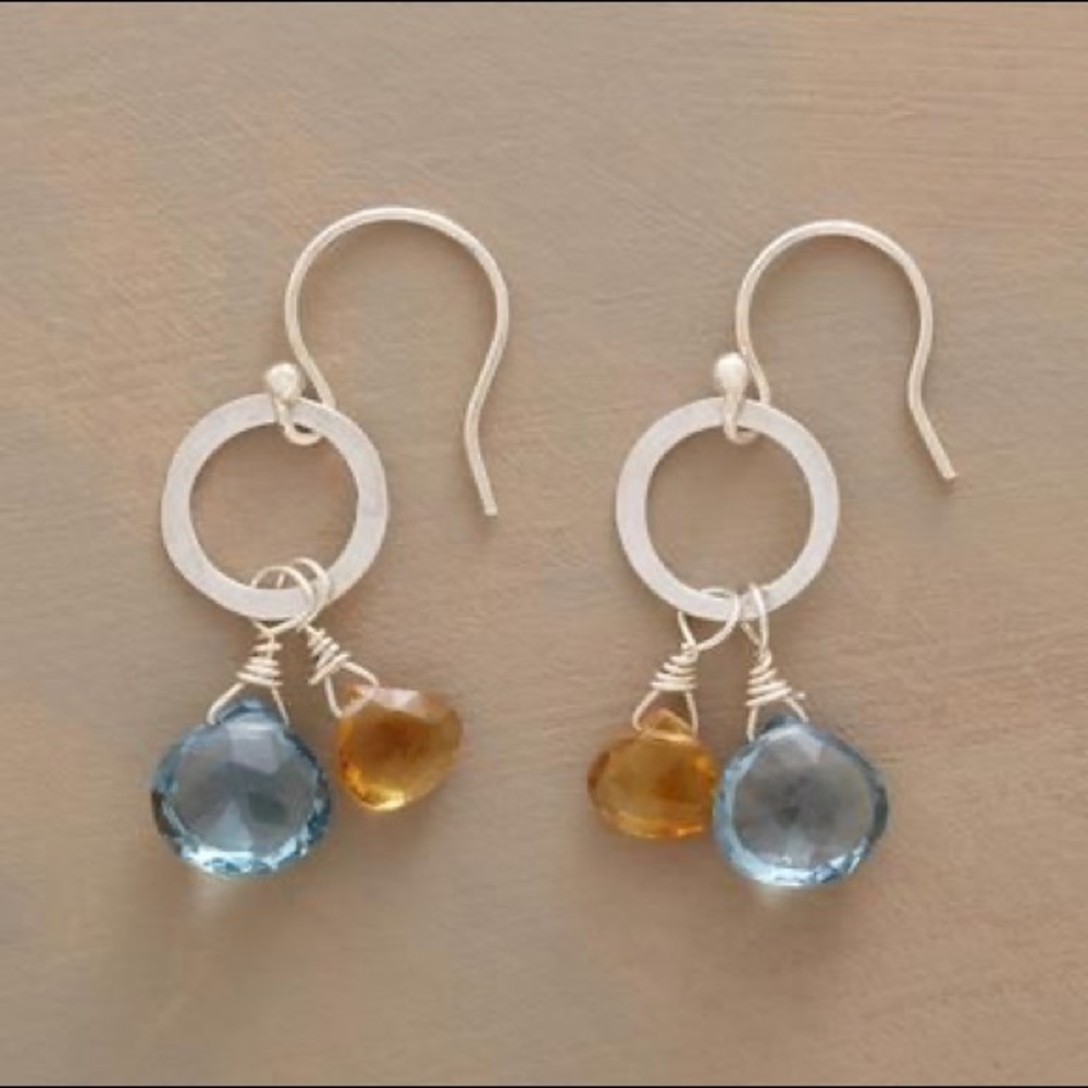 SUNDANCE Butterblue Citrine Blue Quartz Dangle Earrings Sterling Silver NWT NEW